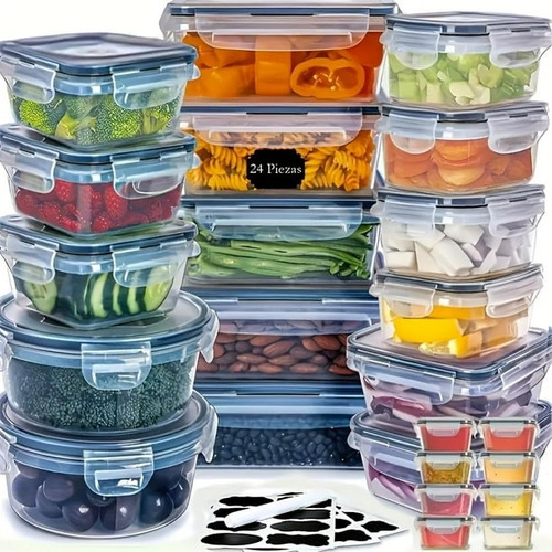 Juego De 24 Recipientes Herméticos De Plastico De Alimentos