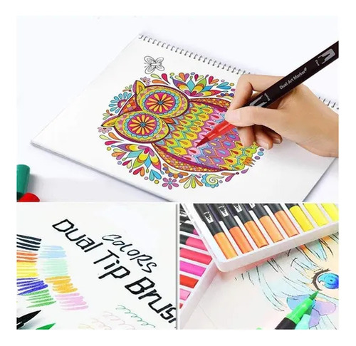 Caneta Brush Pen 36 Cores Duas Pontas Pincel Fina Canetinha