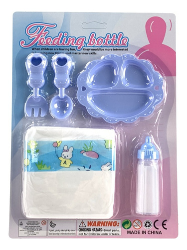 Set De Juguete Para Bebote Pañal Plato Cubiertos Mamadera Ub