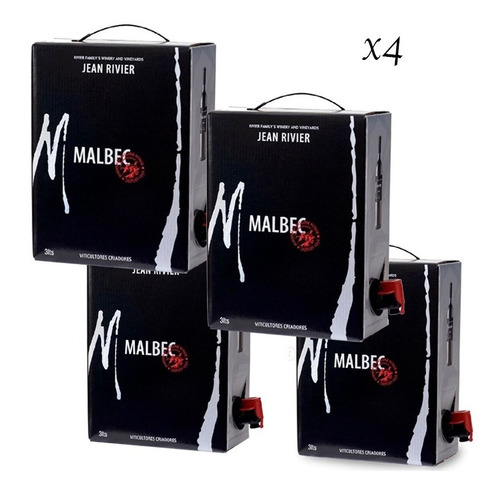 Vino Jean Rivier Malbec Barrica Bag In Box X4u. 3 Litros