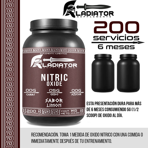 Óxido Nítrico Gladiator 1 Kg 200 Serv Varios Sabores Limón