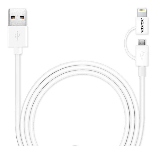 Cable Usb 2-en-1 Adata: Apple Lightning + Android Micro Usb Color Blanco