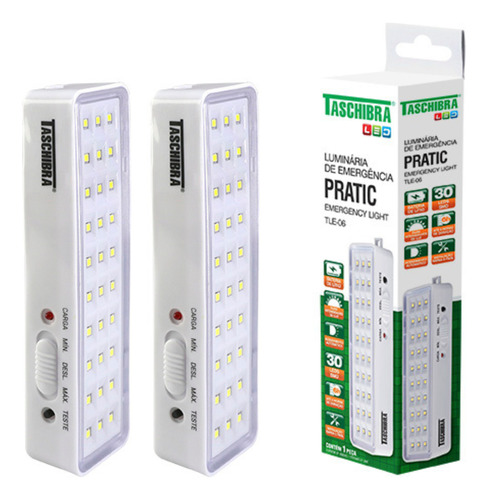 Kit 2 Luminária Emergência Led Tle06 Recarregável Taschibra