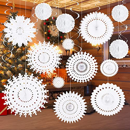 20 Pcs White Paper Snowflake Decorations Christmas Snow...