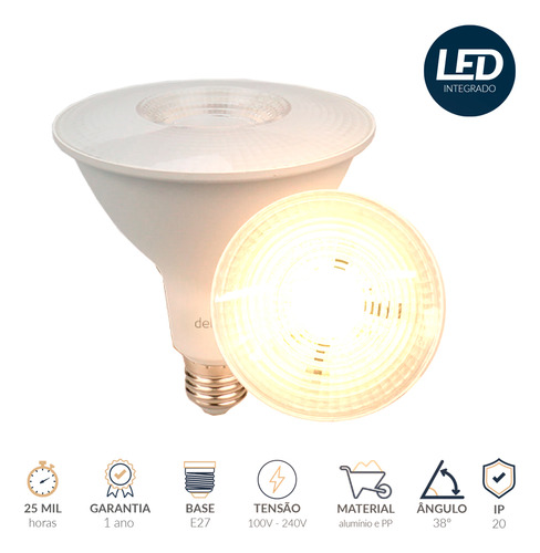 Lampada Led Par38 14w 3000k Branco Quente E27 127/220v Ip20 Branco Cod: 919130571 Deluxe By Avant