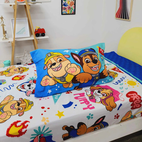 Kit Acolchado + Juego De Sabanas Piñata 1 1/2 Plaza Azul Marino Paw Patrol