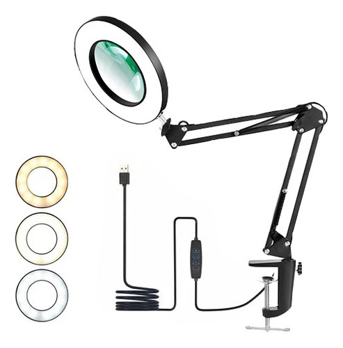 Luminaria Ring Light Con Lupa, Banco Led, Usb