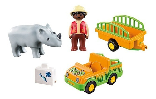 Playmobil 123 Vehiculo Del Zoologico Con Rinoceronte 70182