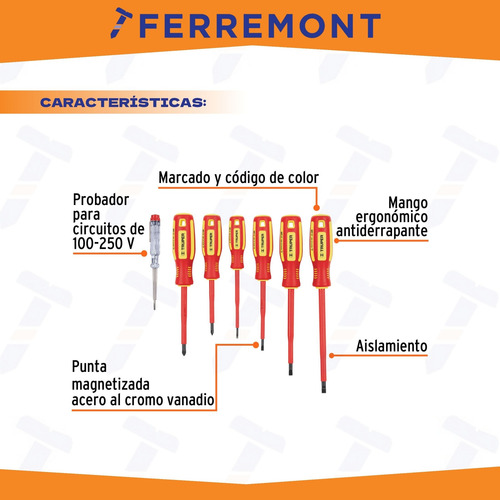 Juego 6 Desarmadores Dieléctricos Y 1 Probador Truper 14196