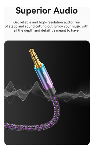 Cable De Audio Vention - Auxiliar Jack 3.5 Mm Miniplug Hi-fi 0.5 Metros Color Violeta - Trenzado Premium - Stereo Trs Plug A Plug - Para Celular Auto Estereo Pc Auriculares Tablet Manos Libres - Bkavd