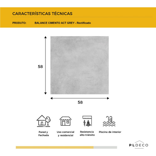 Porcelanato Rectificado Pamesa Balance Cimento 58x58 Cm