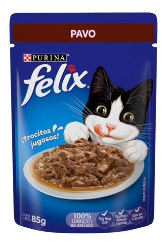Alimento Felix Para Gato Adulto Sabor Pavo En Sobre De 85g