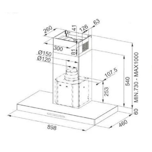 Imagen 2 de 2 de Ariston AHBS 9.7F LTI X Extractor/Purificador - 45.6 cm - 89.9 cm - 70 cm - Plateado/Negro - 220V - 240V - De pared