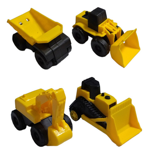 Kit 4 Carrinhos Fricção Trator Construção Infantil Miniatura Cor Amarelo