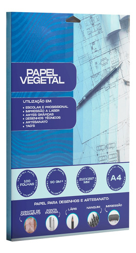 Papel Vegetal A4 90/95 Gramas Com 100un