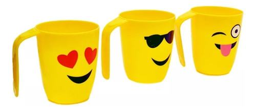 12 Tazas Emoji Café De Plástico 350ml Caritas Emoticon 10cm Amarillo Emojis