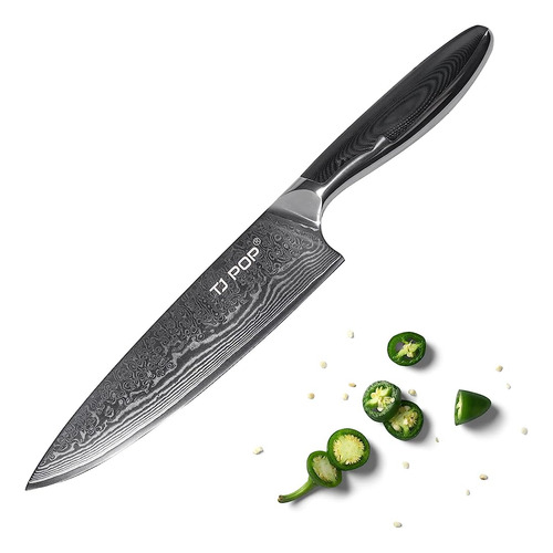 Tj Pop Damasco Chef Knife 8 Pulgadas, Cuchillo De Cocina Pro