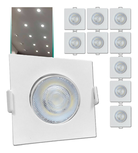 Kit 10 Spot Led Quadrado Embutir Sanca 5w Branco Frio Kian