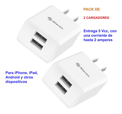 Cargador Usb Doble Compatible Con Ipad, Iphone Y Ipod