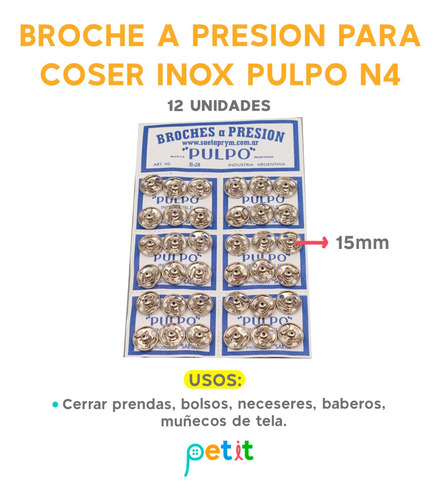 Broche A Presion Para Coser Inox Pulpo N4-15mm X12u. Premium Negro