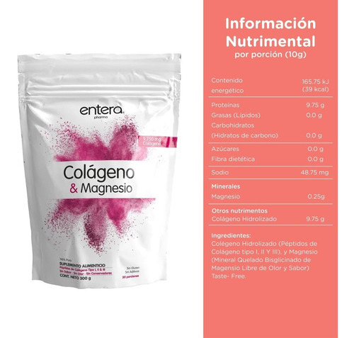 Entera Colágeno & Magnesio Mezcla Balanceada Tipo I Il Y Ill Momento De Aplicación Día Y Noche Día/noche