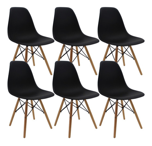 Kit 6 Sillas  Eames Patas En Madera Para Comedor - Sala