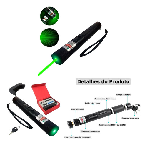 Super Caneta Laser Pointer Verde Kit + Forte9 200.000mw 50km