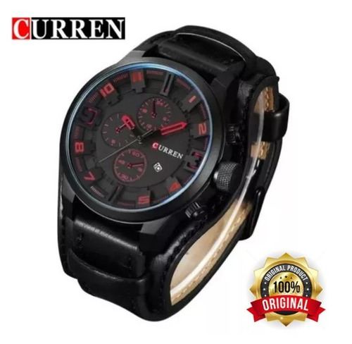 Relogio Masculino Curren Couro Bracelete Preto