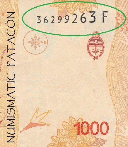 Billete 1000 Pesos Hornero Capicua Serie F - Muy Bueno