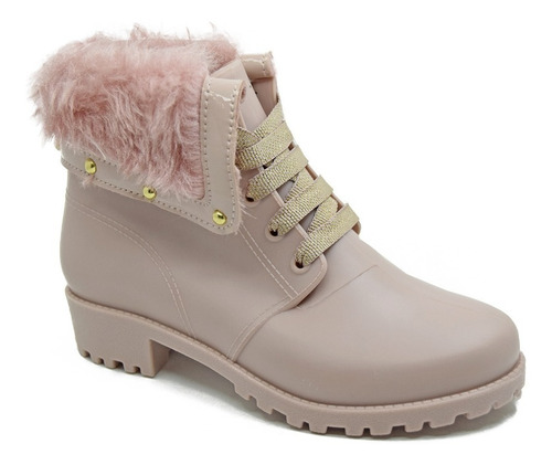 Bota Coturno Infantil Menina Emborrachado Pelúcia Ref 12112