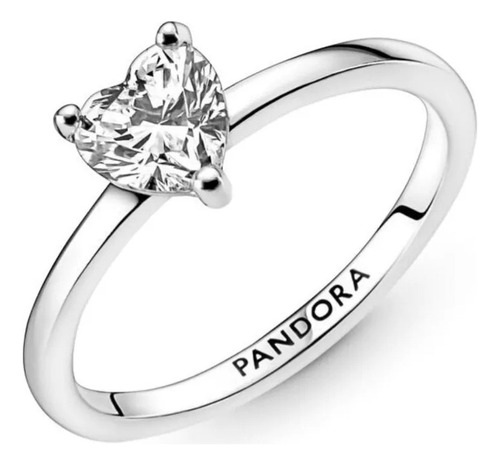 Anillo Pandora Original. Solitario Corazón Resplandeciente