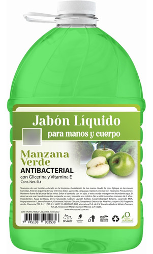 Jabón Líquido Para Manos Manzana Verde 5l Vivonatural