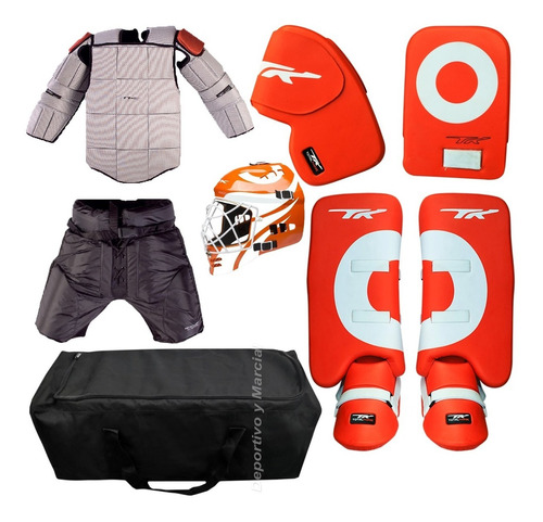 Set Arquero Tk Hockey Pads Guantes Bermudas + Casco Arquera