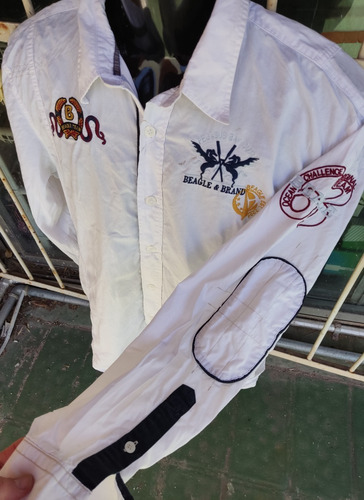 Camisa Blanca Hombre Diseño Con Apliques Combinada Talle M (Usado)