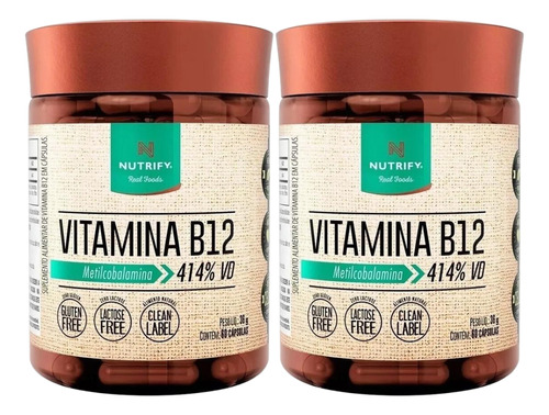 2x Vitamina B12 Nutrify 60 Cáps Metilcobalamina 414% Vd Sabor Sem Sabor