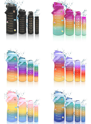 Botella Deportiva Para Agua 4 En 1 Con 4 Tamaño Distintos Color Lila