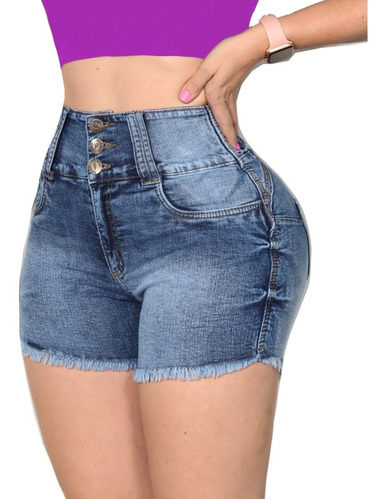 Bermuda Short Jeans Levanta Bumbum + Cinta Modeladora Lycra