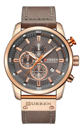 Relógio Curren 8291 Funcional Pulseira De Couro Cronógrafo Correia Cake Bisel Dourado Fundo Cake