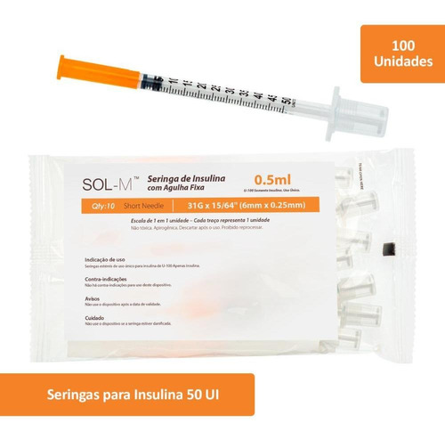 Imagem 1 de 5 de Seringa De Insulina 0,5ml Com Agulha Fixa 31g 0,25mm X 6mm C