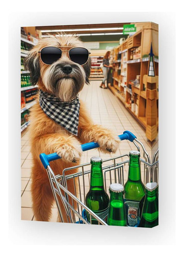 Cuadro 16x24cm Perro En Supermercado Comprando Cerveza M3