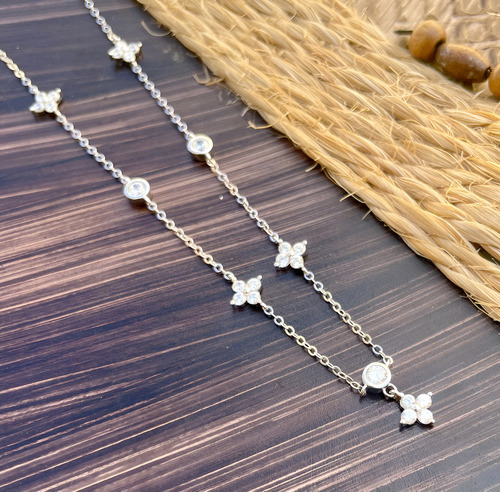 Colar Ek Prata S925 Detalhes Em Zircônias Cor Prateado