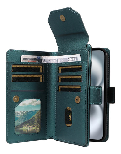 Funda Para Samsung Galaxy Serie A De Piel Sintética Con Múltiples Ranuras, Soporte Antivibración Y Otras Funciones, Color Verde