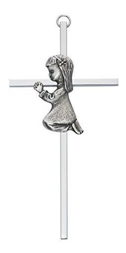 Cruz De Pared De Bautizo Con Niña Rezando