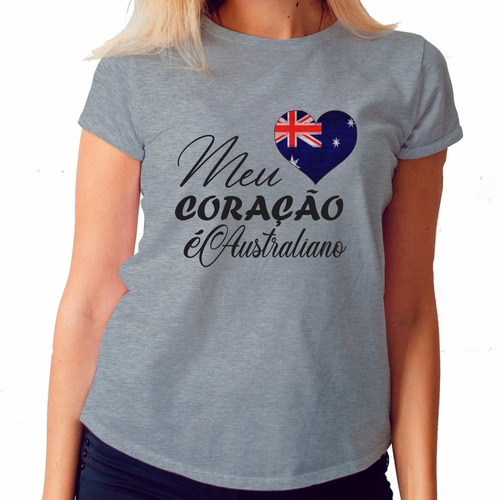 Camiseta Baby Look Meu Coração É Australiano Mescla