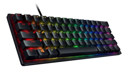 Teclado gamer inalámbrico Razer Huntsman Mini QWERTY Razer Purple inglés US color negro con luz RGB