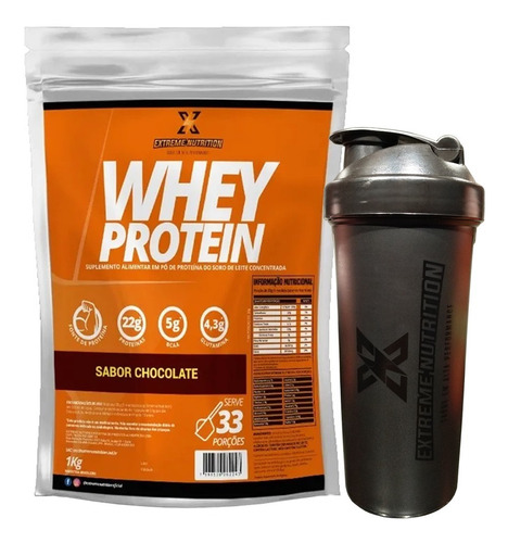 Imagem 1 de 1 de Kit Whey Protein Chocolate 1kg Mais Coqueteleira Preto 700ml