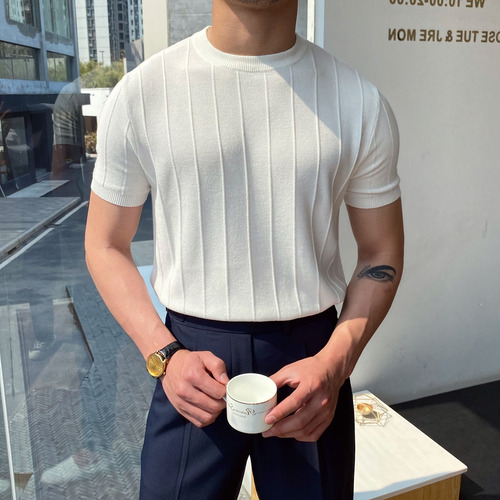 Camiseta De Punto De Verano Con Cuello Redondo Y Manga Corta