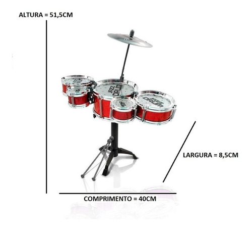 Bateria Musical Infantil Com Baqueta Brinquedo Menino Menina