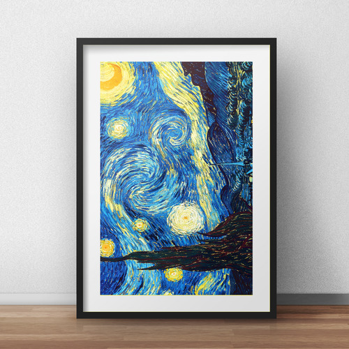 Cuadro La Noche Estrellada Van Gogh Obra Pintor Con Paspartú