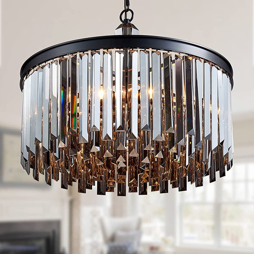 ~? Meixisue Negro Moderno Cristal Candelabro 6-luz Lujo Come